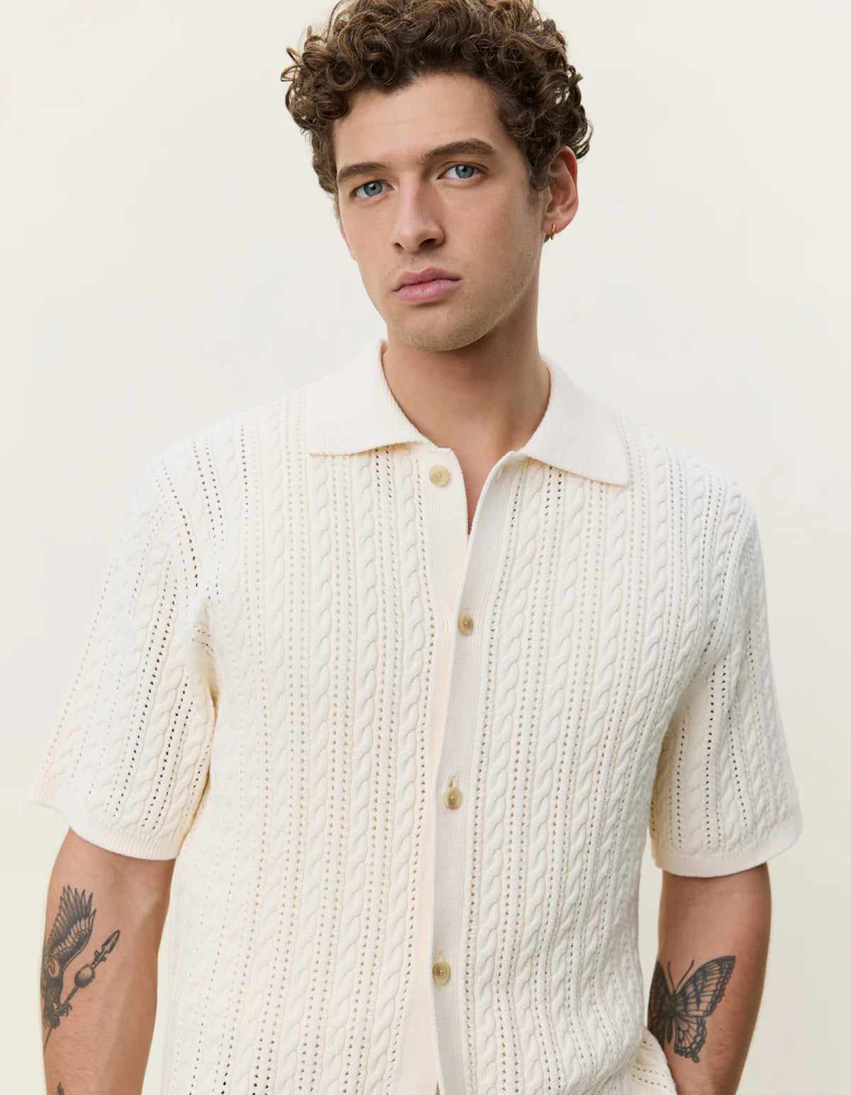 Eggnog Cable Knitted SS Shirt