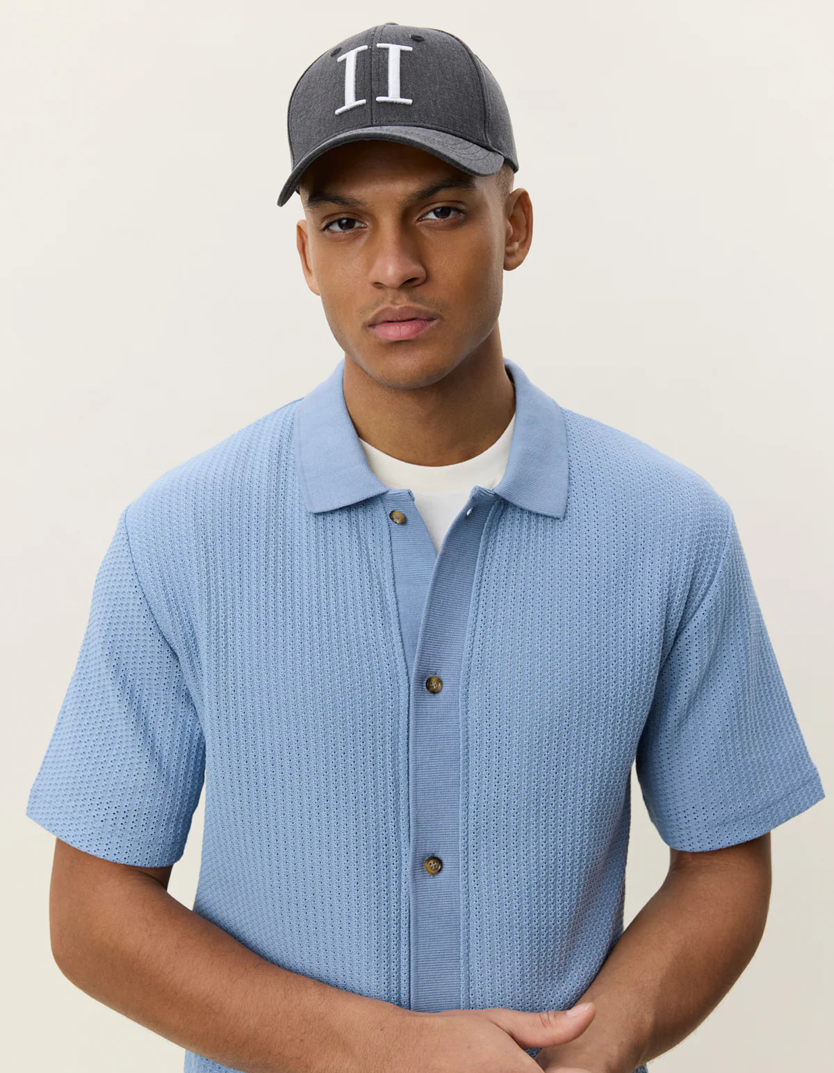 Faded Blue Pointelle SS Shirt