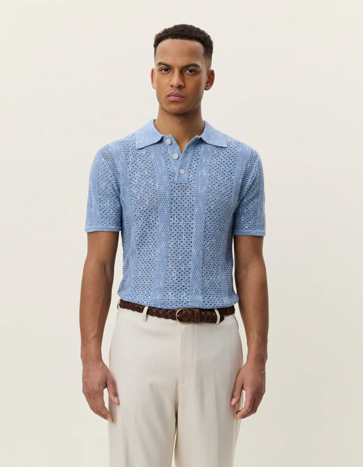 Blue Stripped Lace Knitted Polo