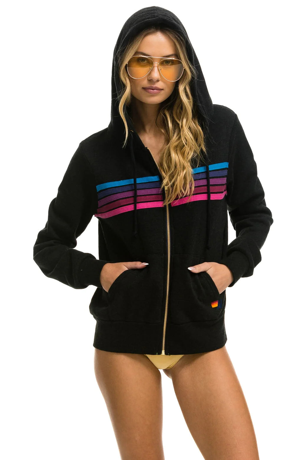 Black Pink Purple 5 Stripe Zip Hoodie