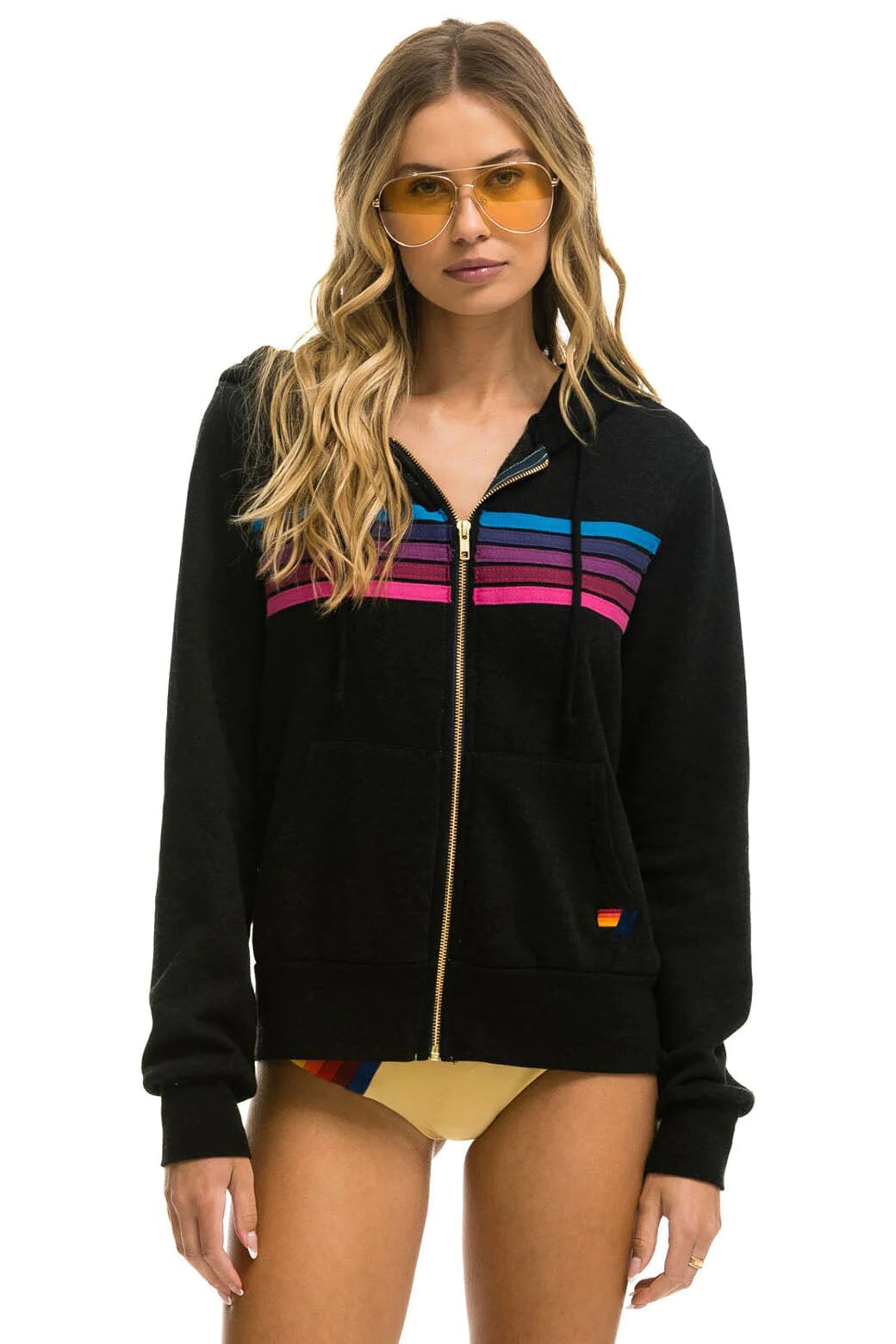 Black Pink Purple 5 Stripe Zip Hoodie