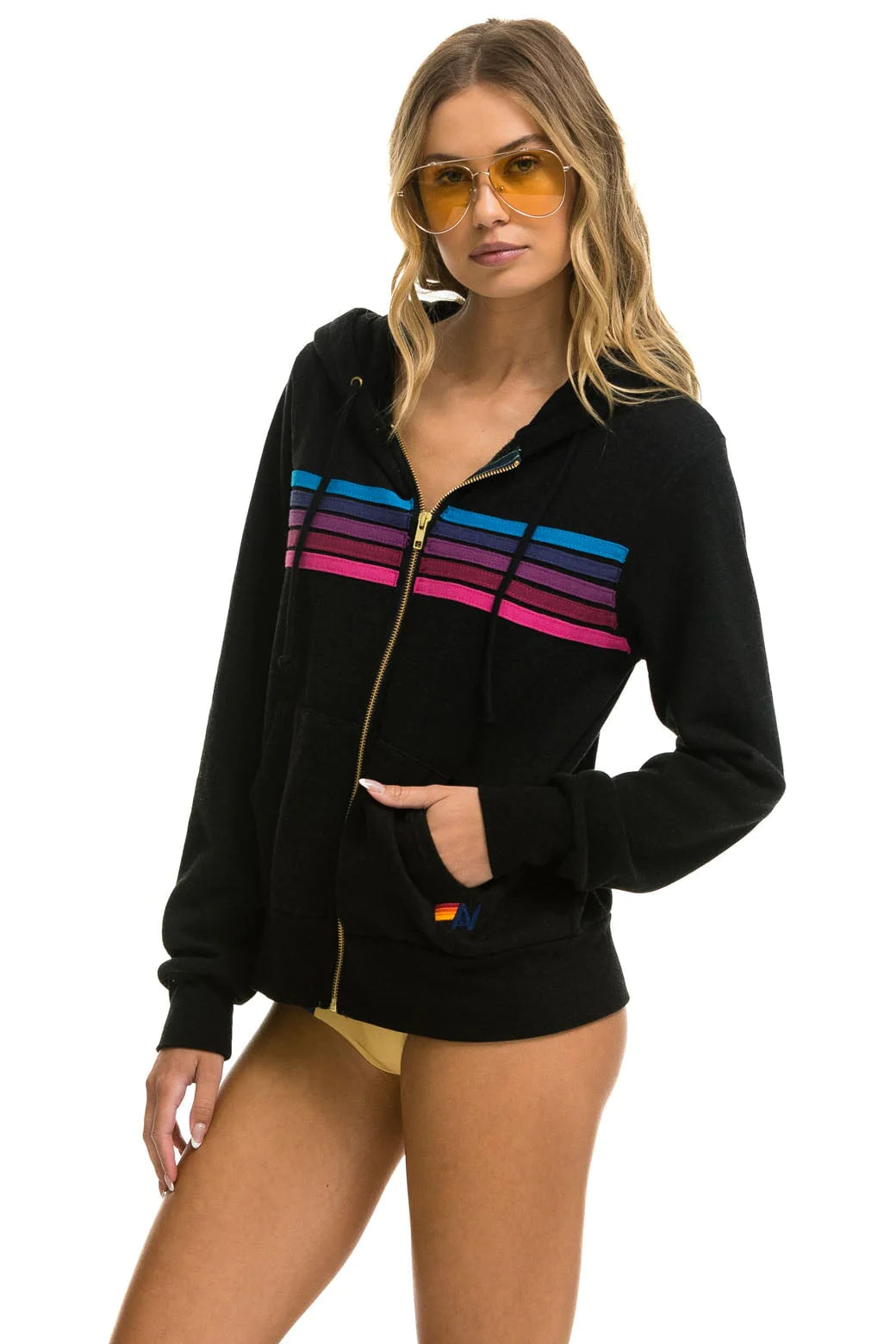 Black Pink Purple 5 Stripe Zip Hoodie