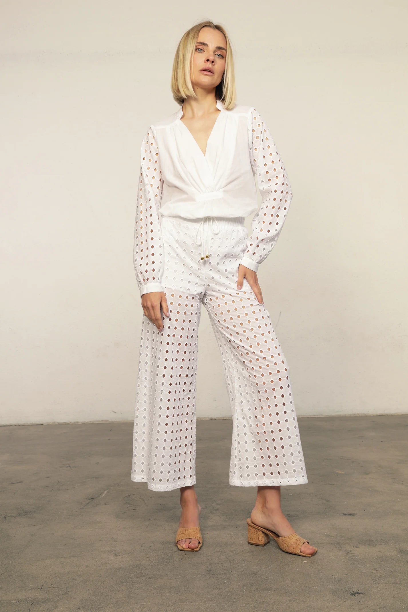 White Eyelet Costa Pant