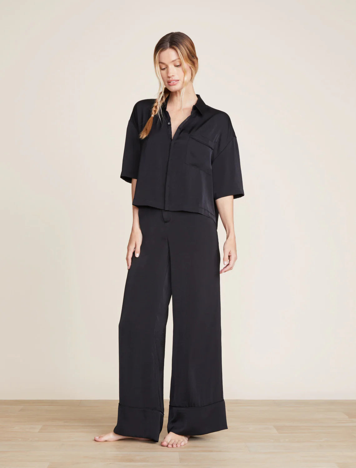 Black Washed Satin Pant