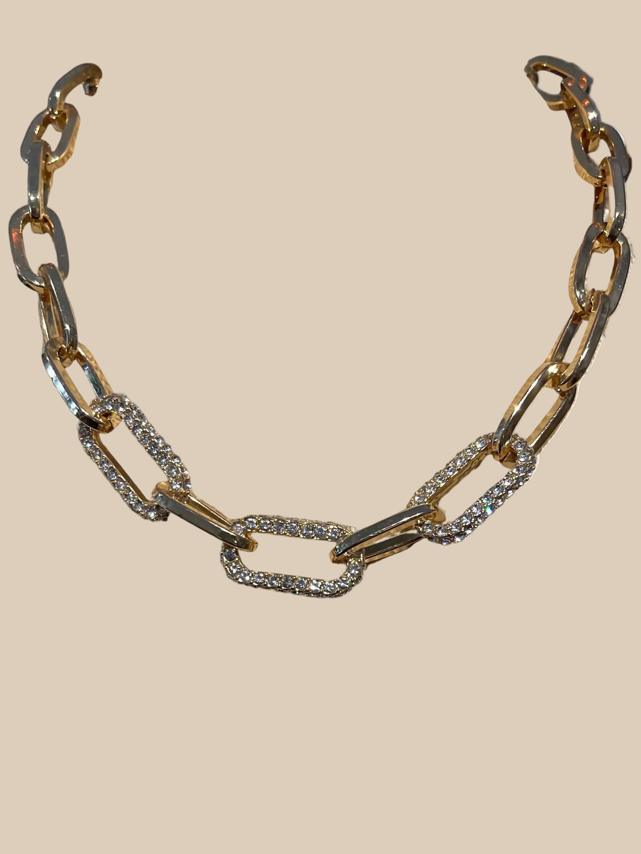Gold 3 Link Diamond Paperclip Necklace