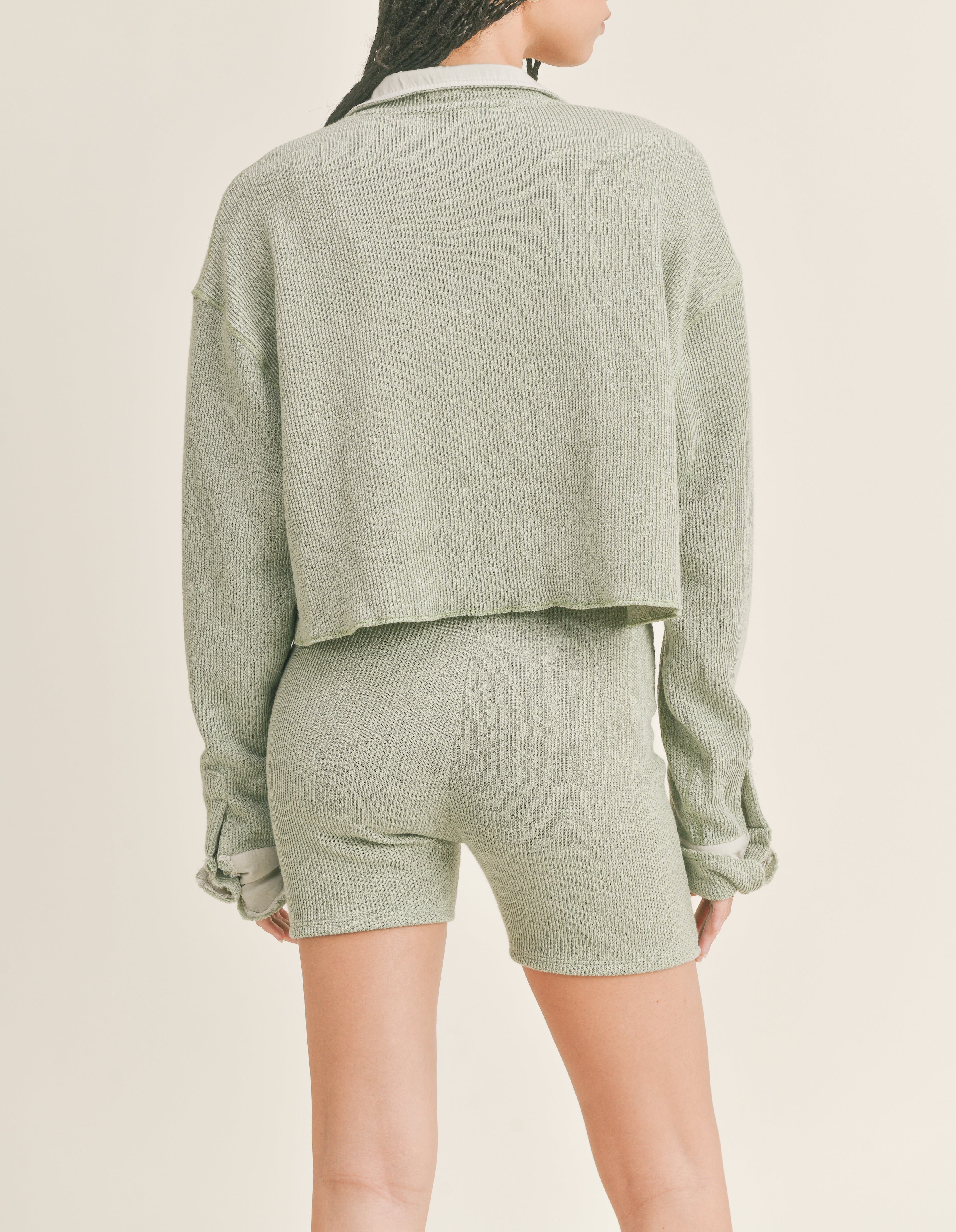 Sage Cozy Cottage Crop Sweater