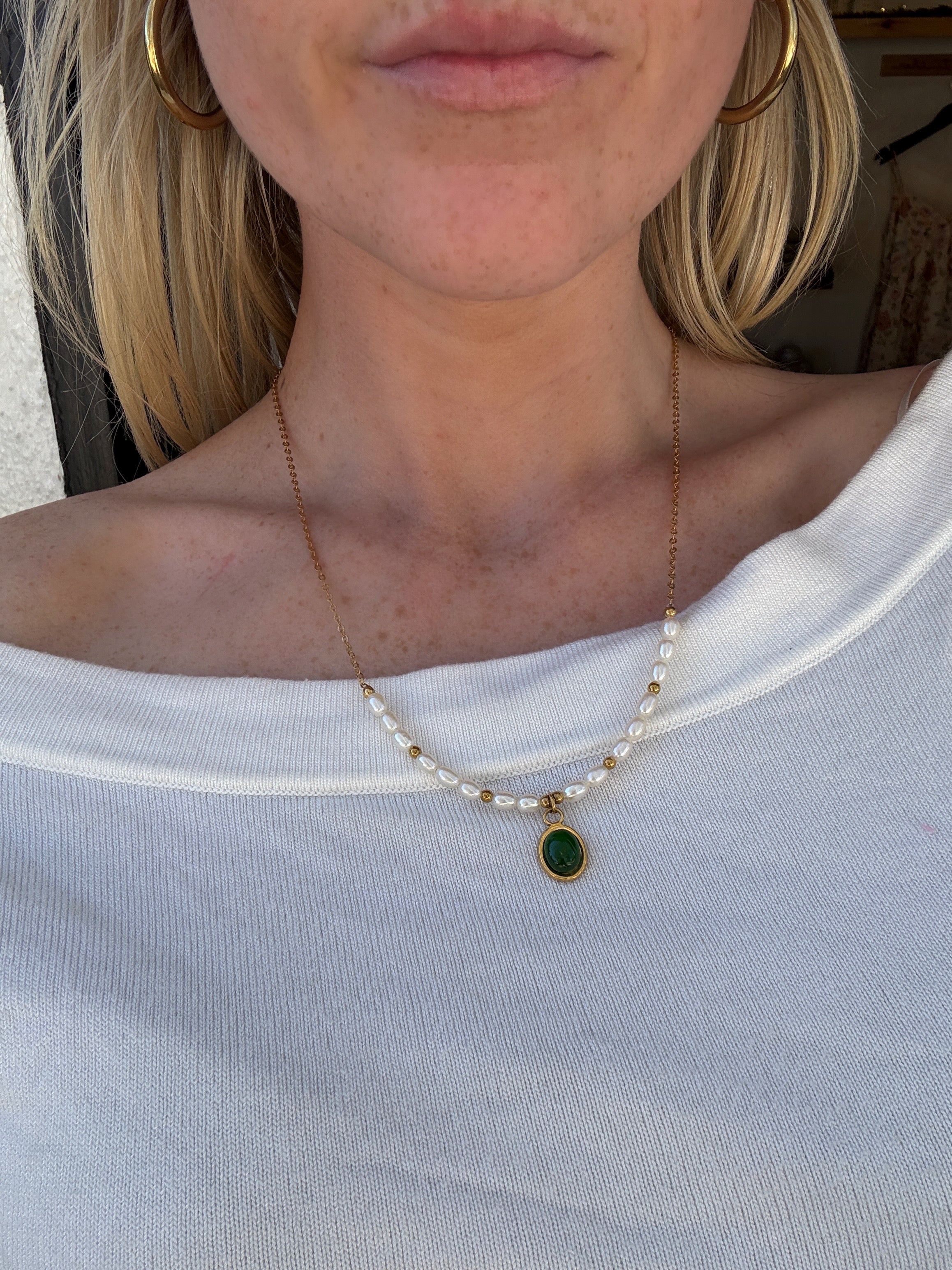 Jade Pendant Pearl Strand A14