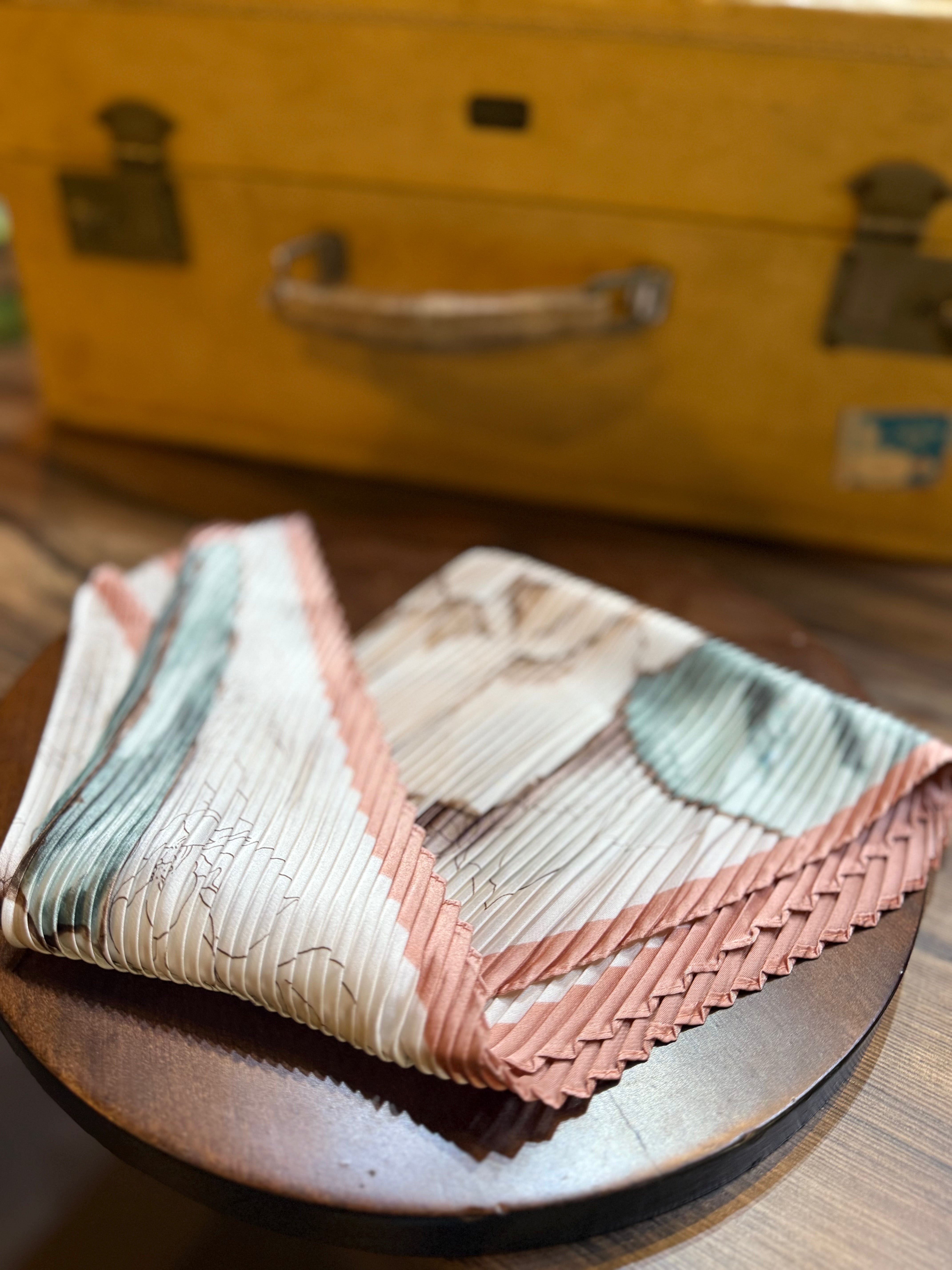 Pink Floral Pleated Scarf