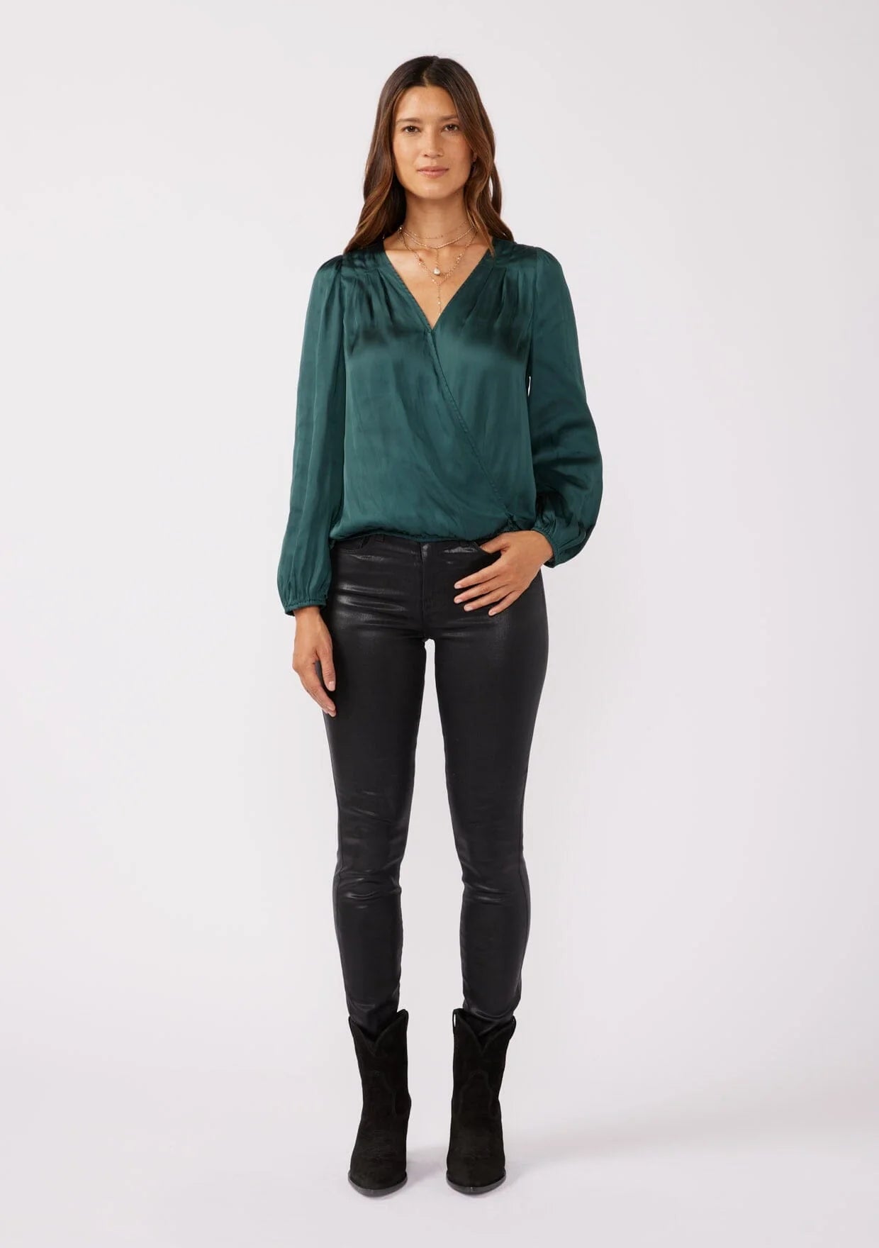Teal Ramona Surplice Blouse