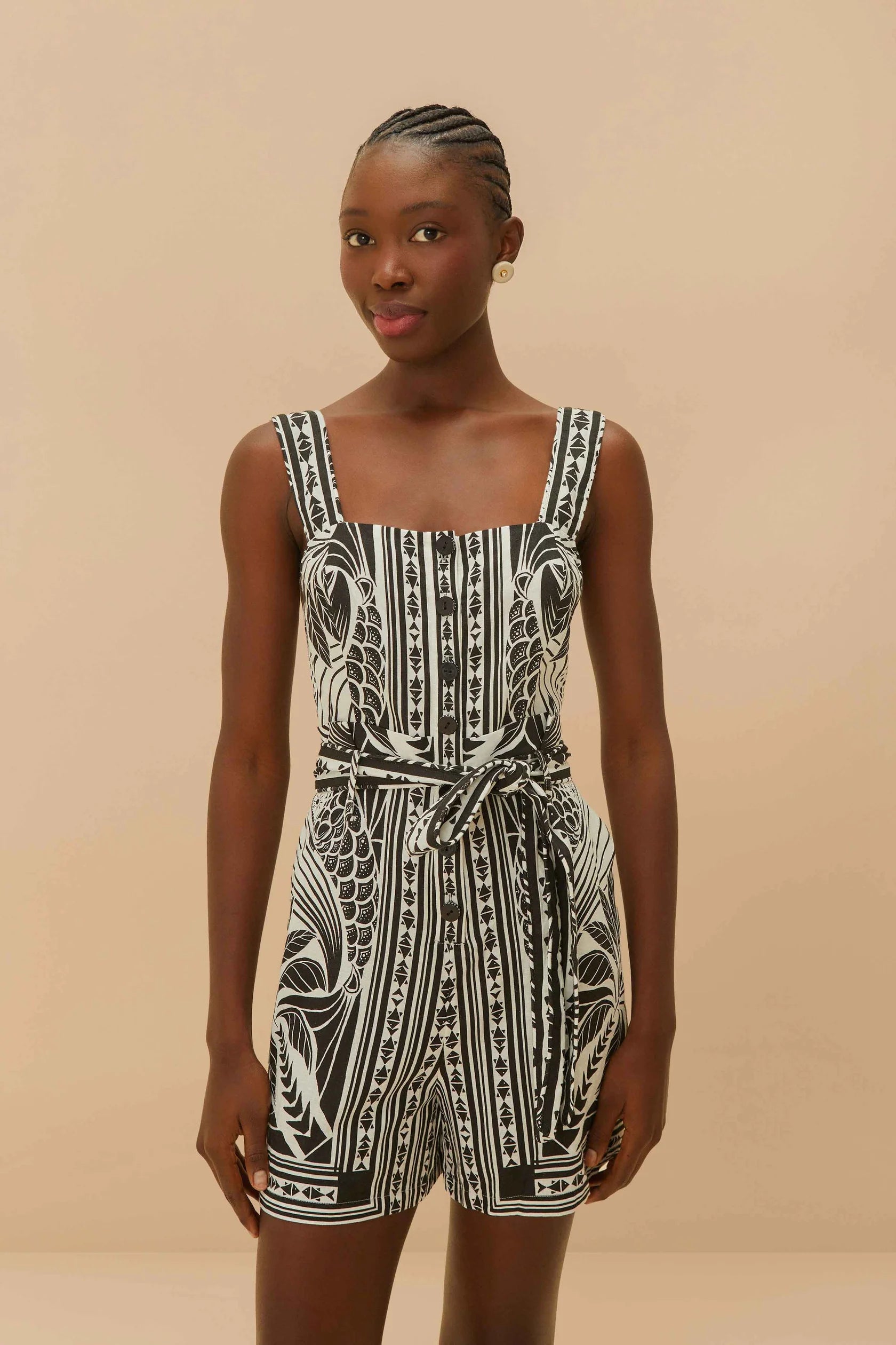 Monochrome Elegance Scarf Romper