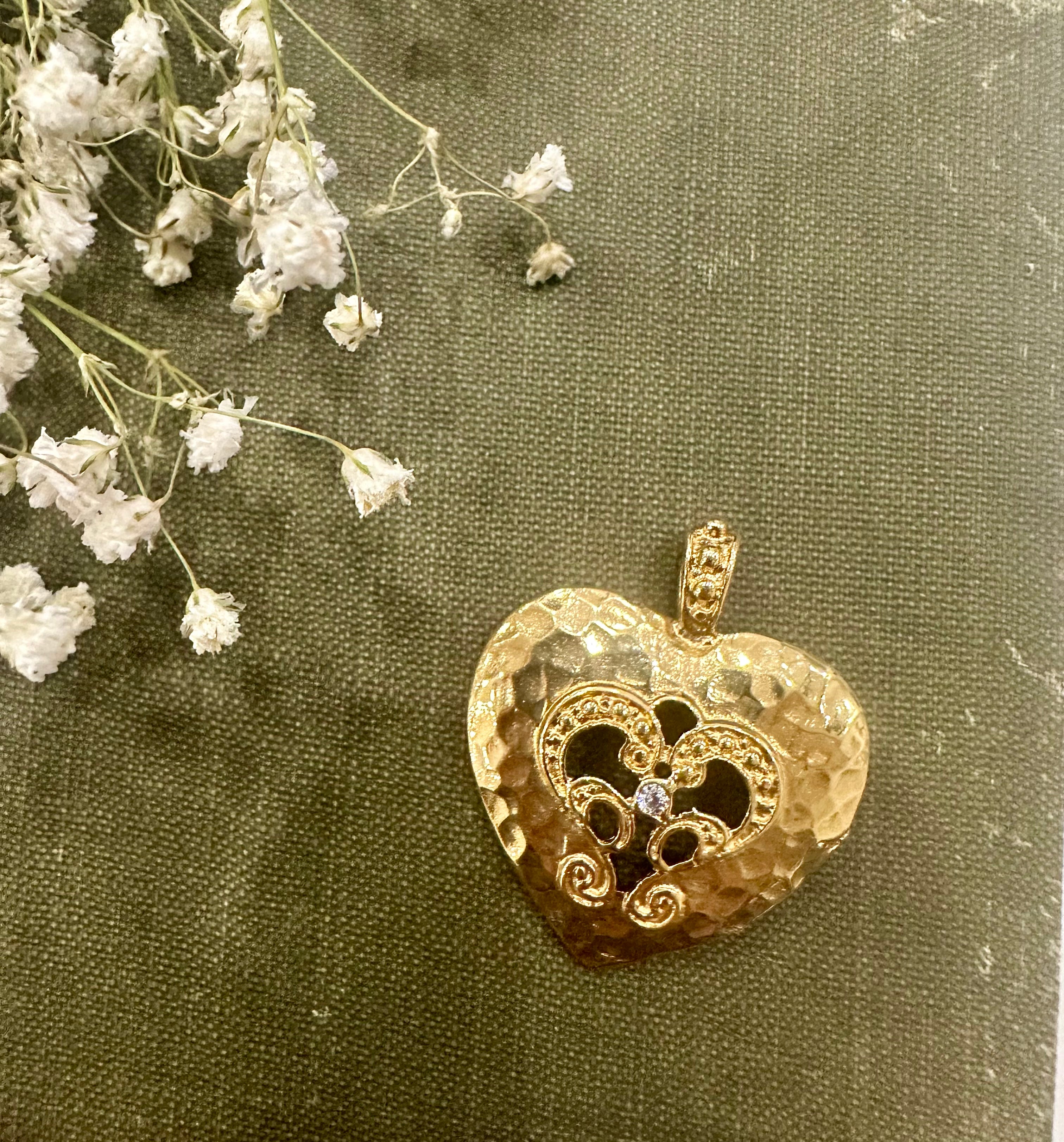 Diamond Hammered Heart Pendant