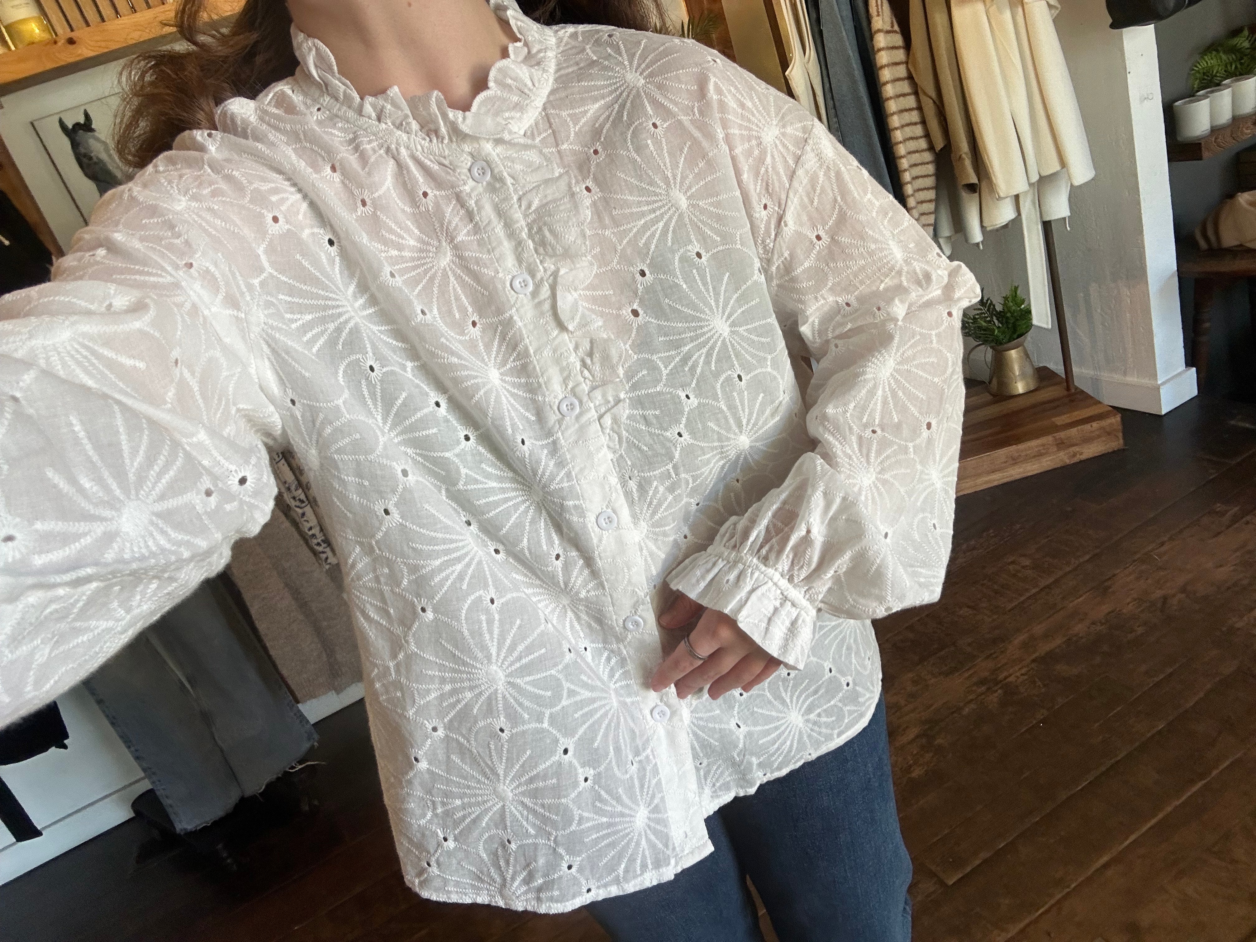 White Poppy Ruffle Top