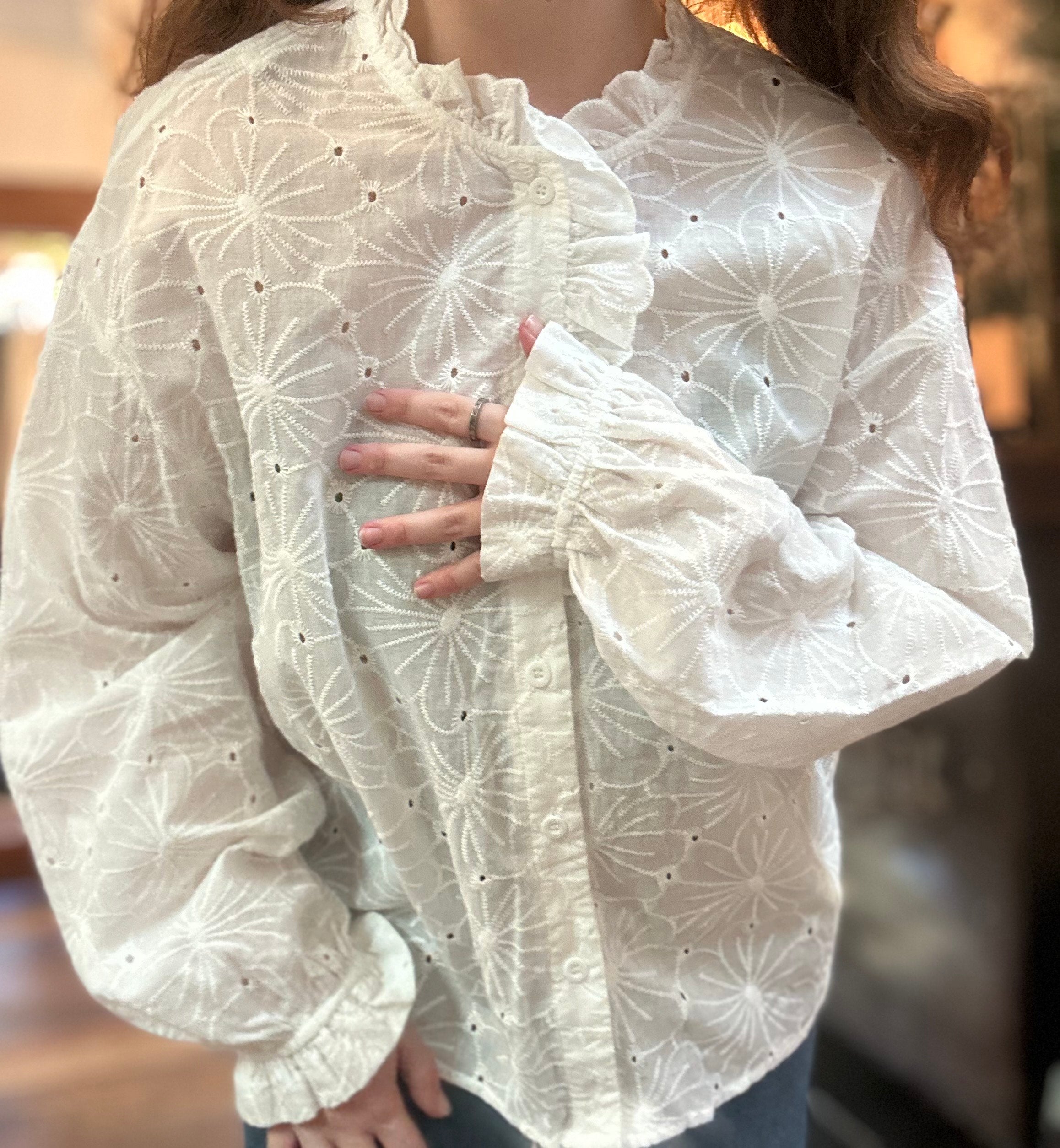 White Poppy Ruffle Top