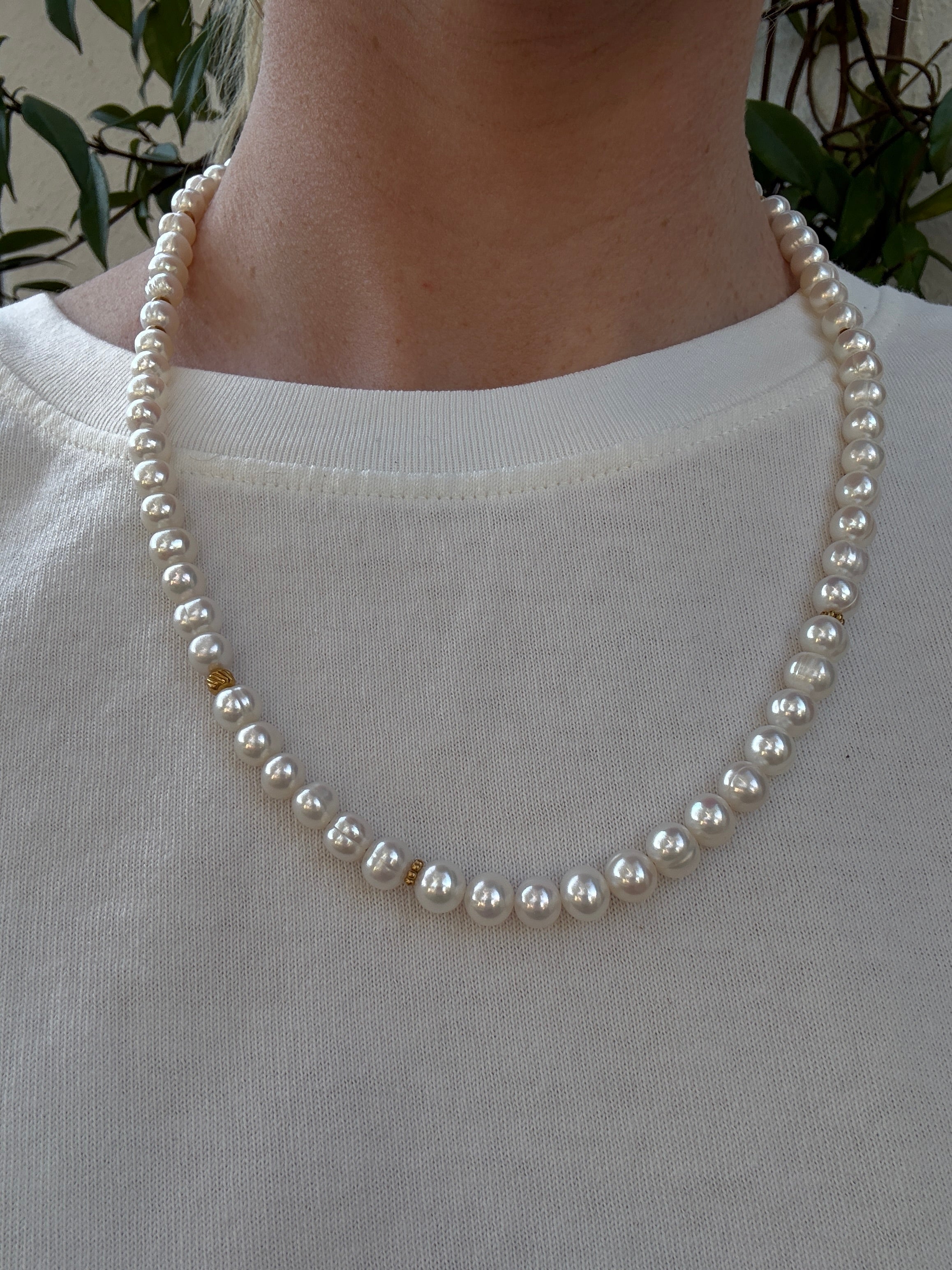 Gold Accent White Pearl Strand A7