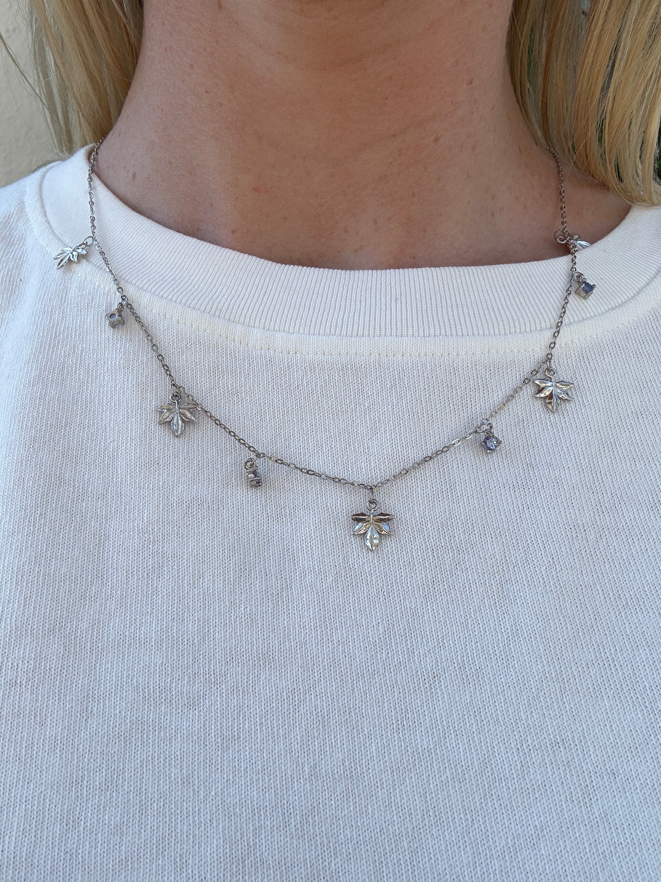 Silver & Tanzanite Fall Leaf Necklace A53