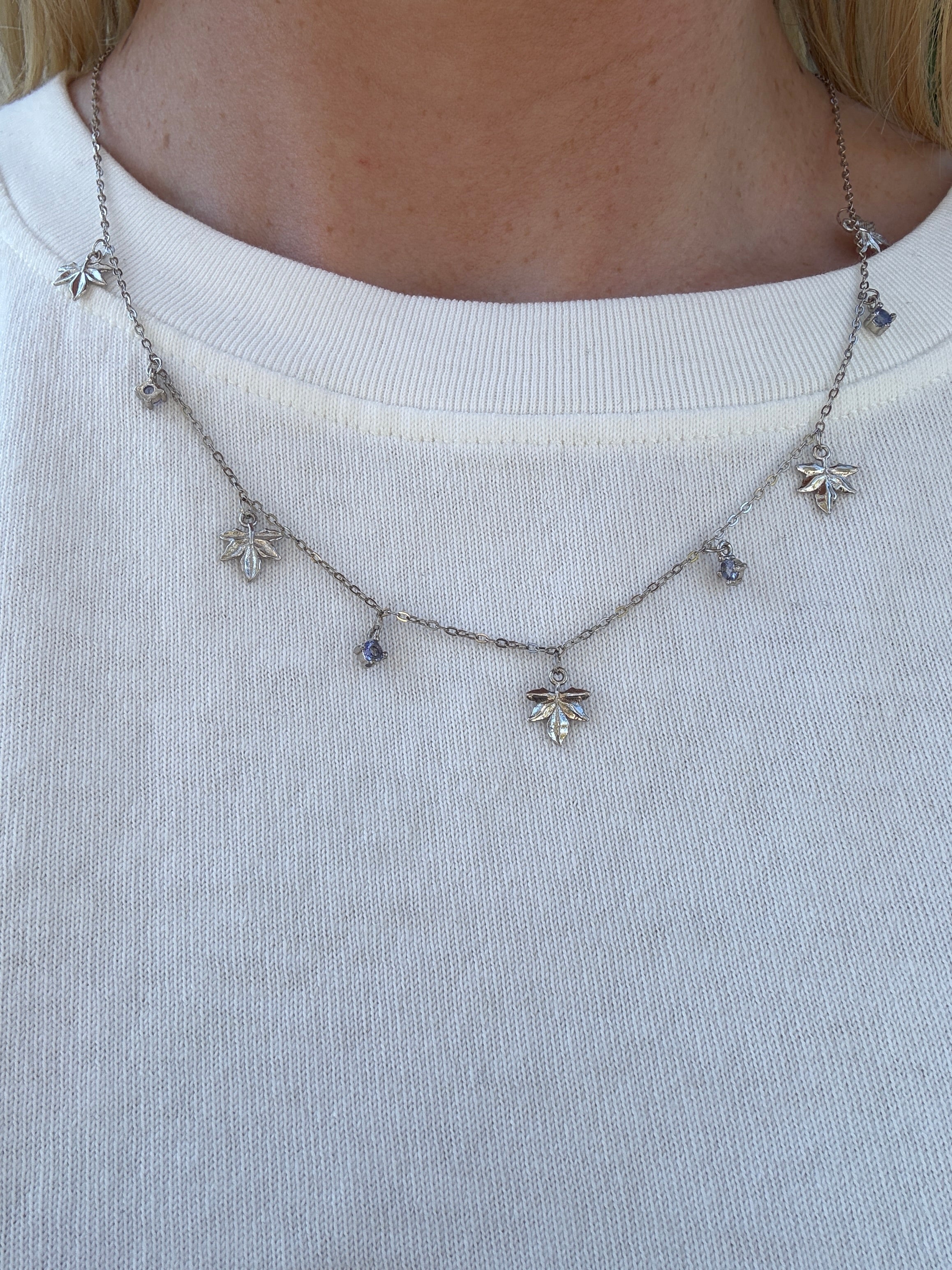 Silver & Tanzanite Fall Leaf Necklace A53