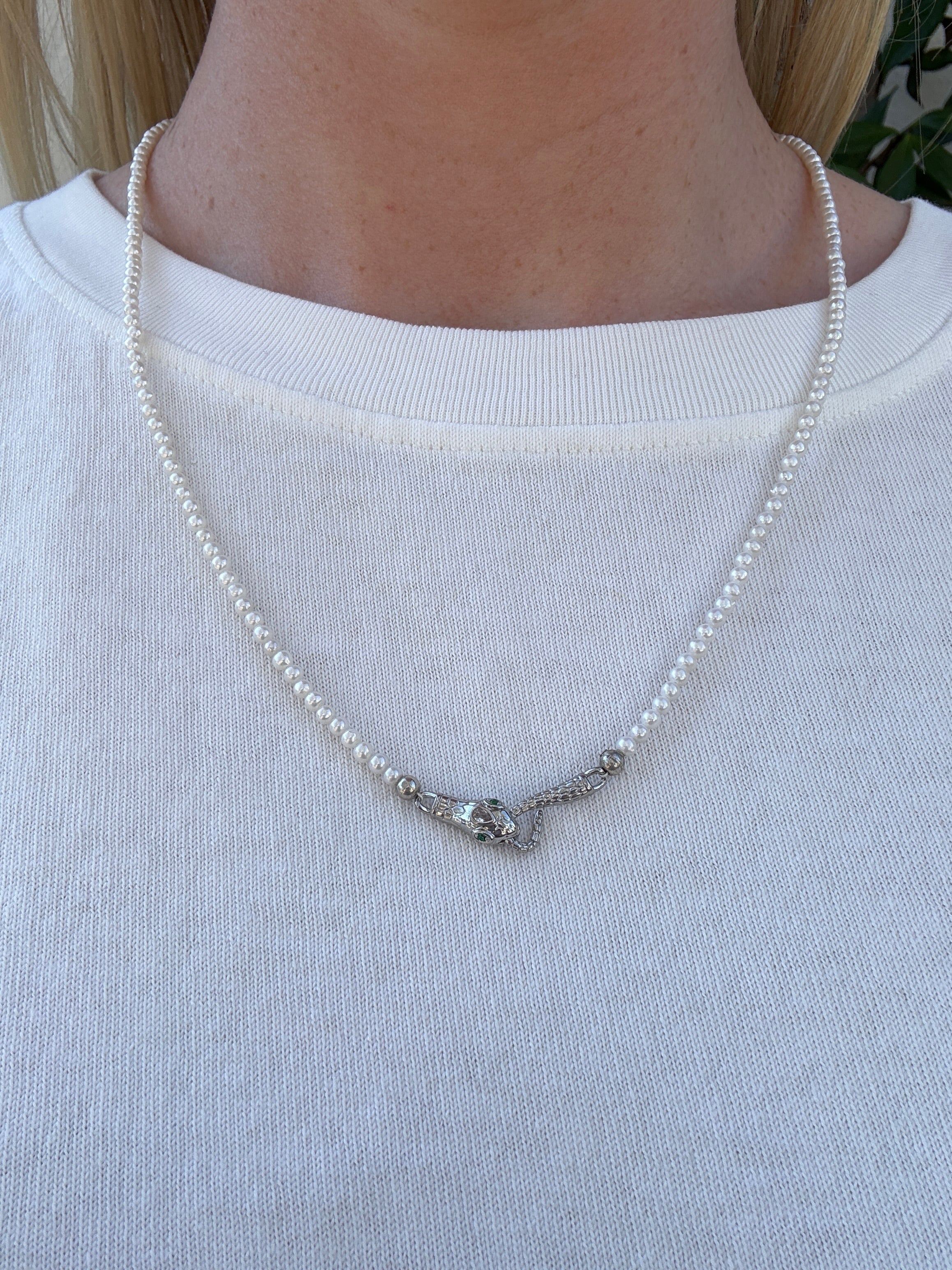 Silver Snake Clasp Pearl Strand A2