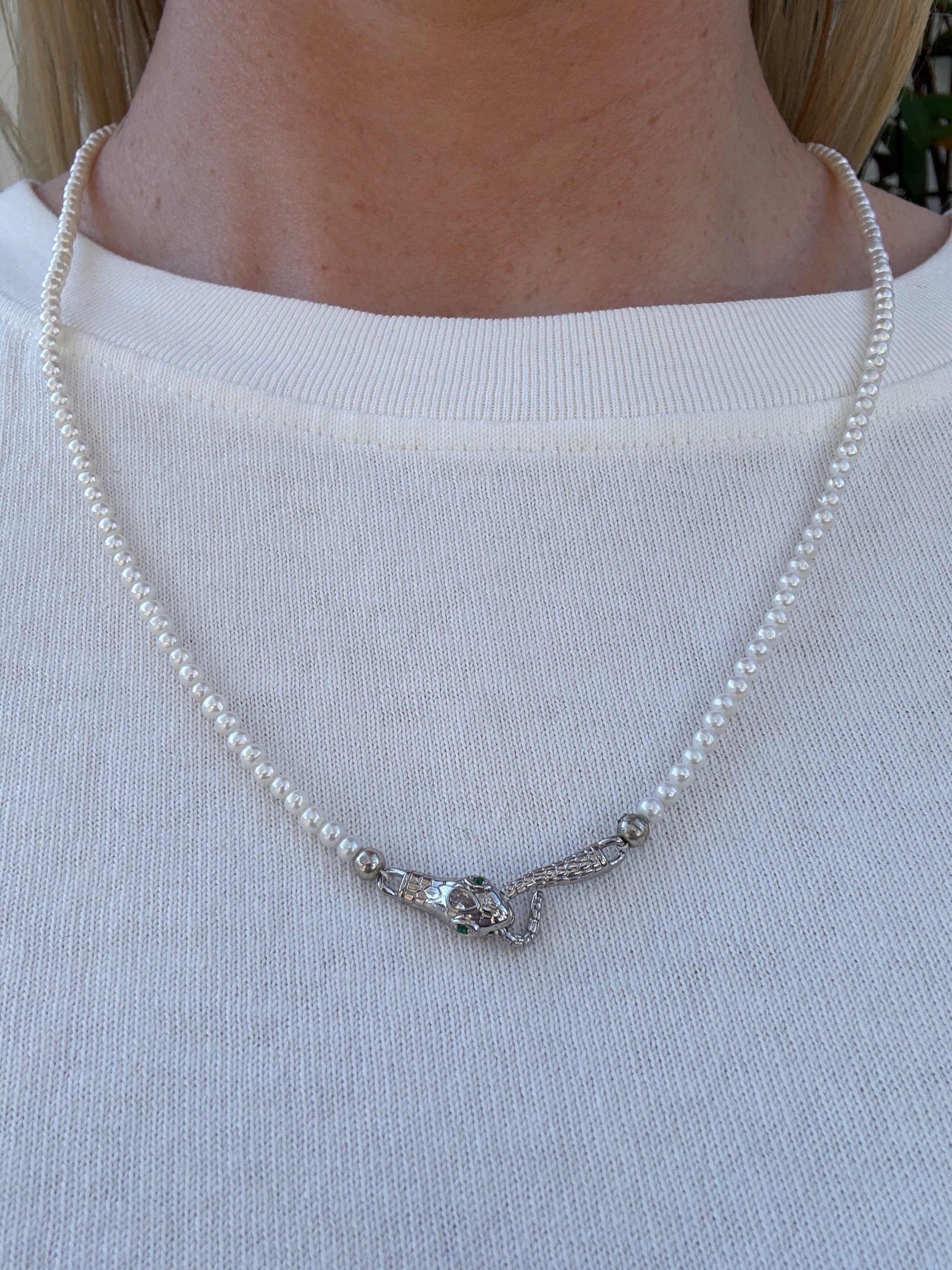 Silver Snake Clasp Pearl Strand A2