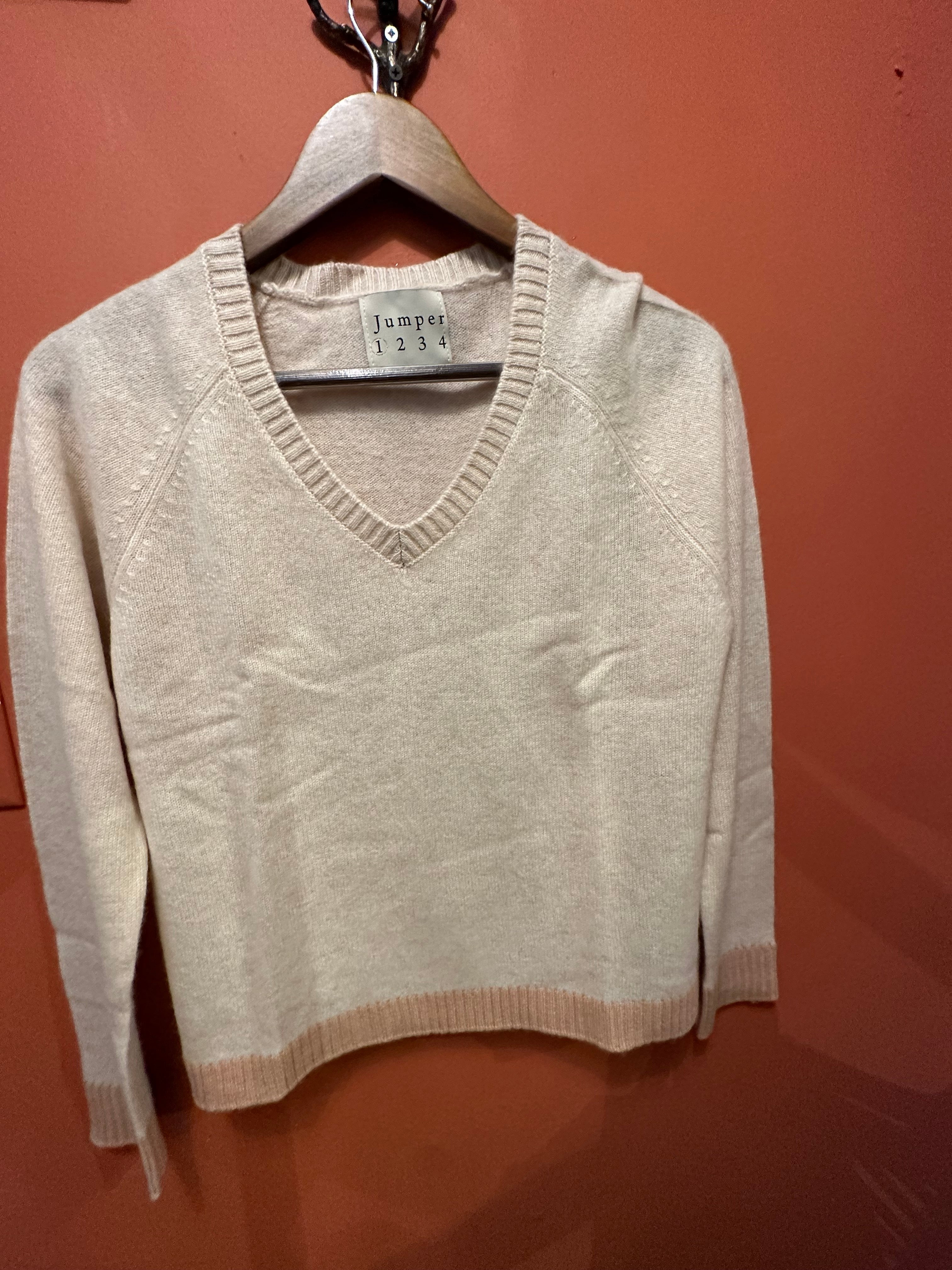 Oatmeal Contrast Vee Sweater