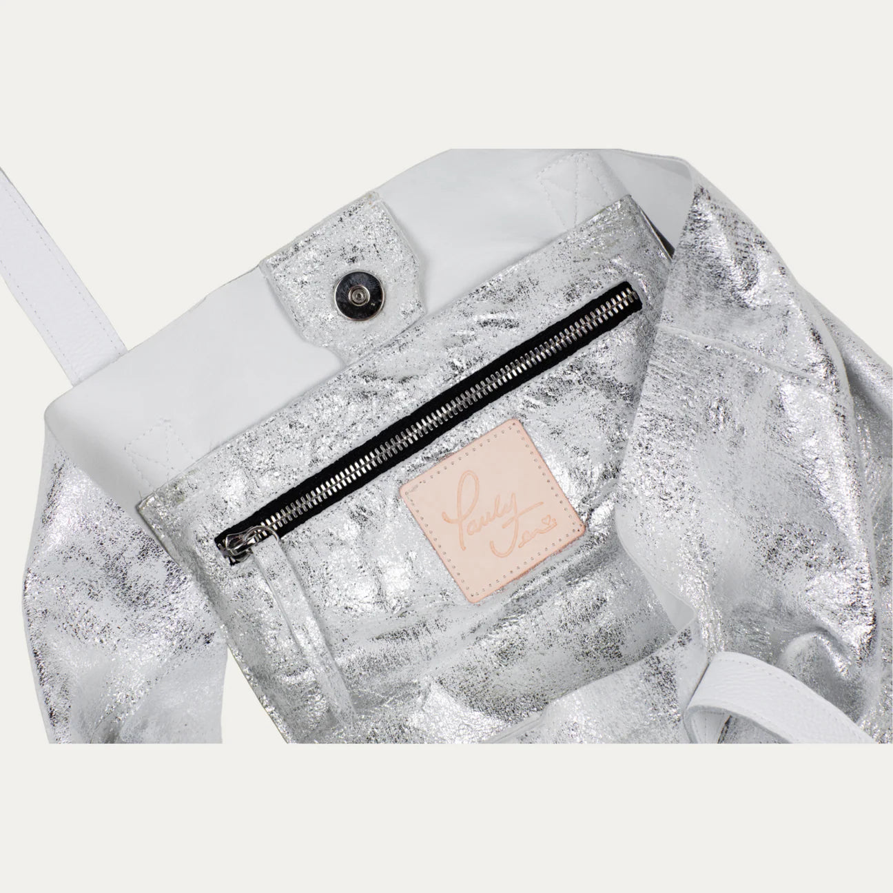 White Silver Metallic Tote