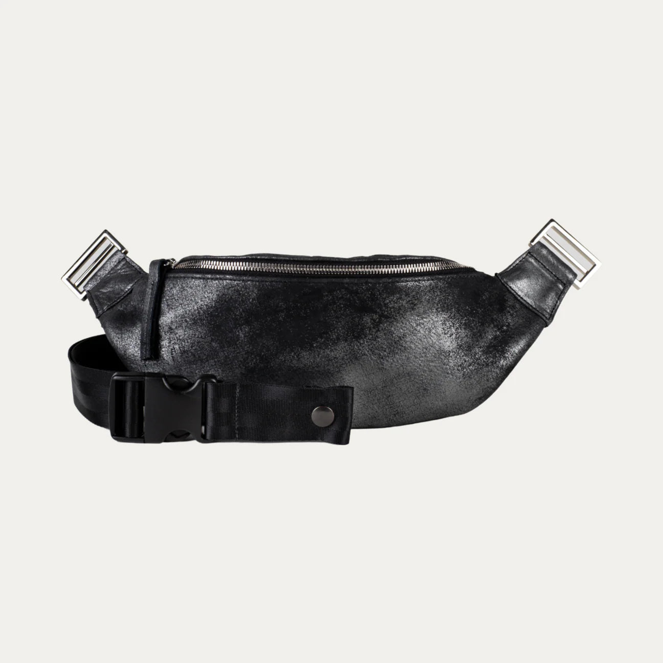 Black Silver Metallic Fanny Pack
