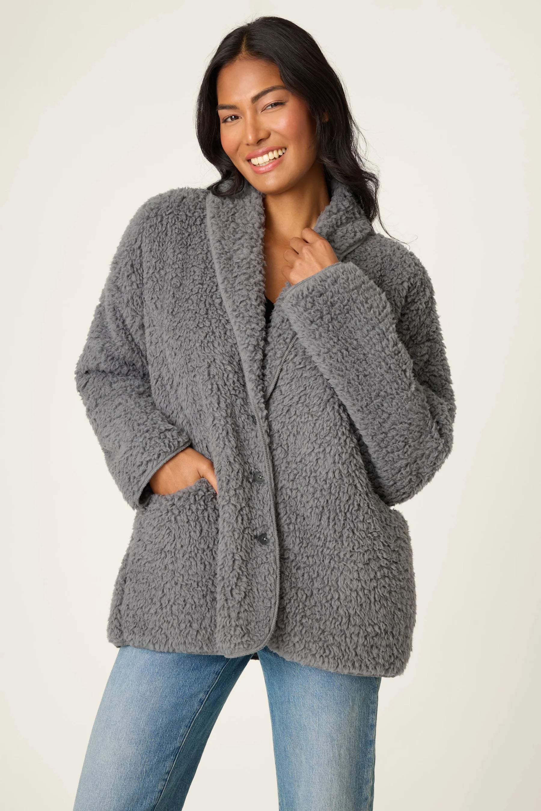 Charcoal Sherling Cardigan