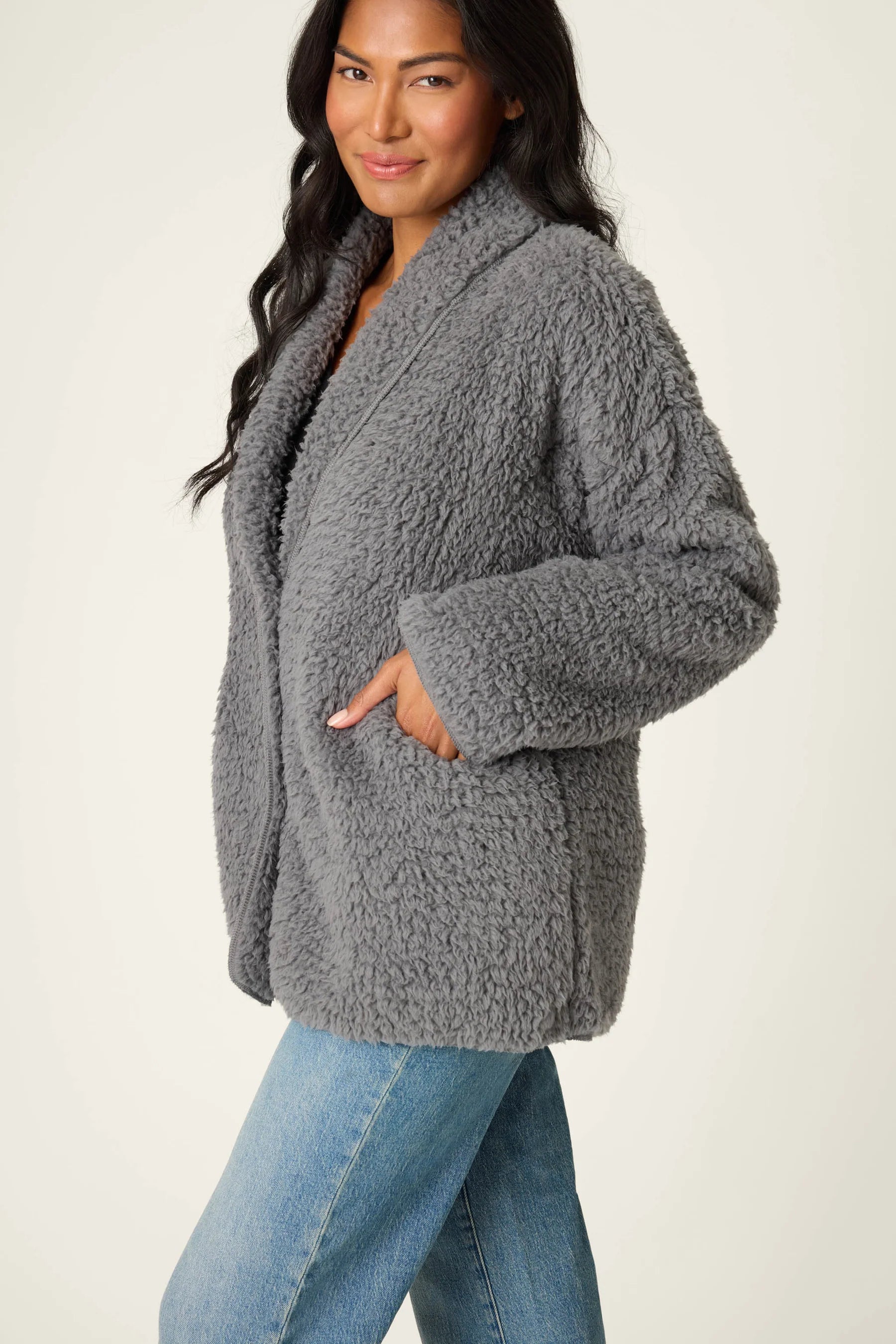 Charcoal Sherling Cardigan