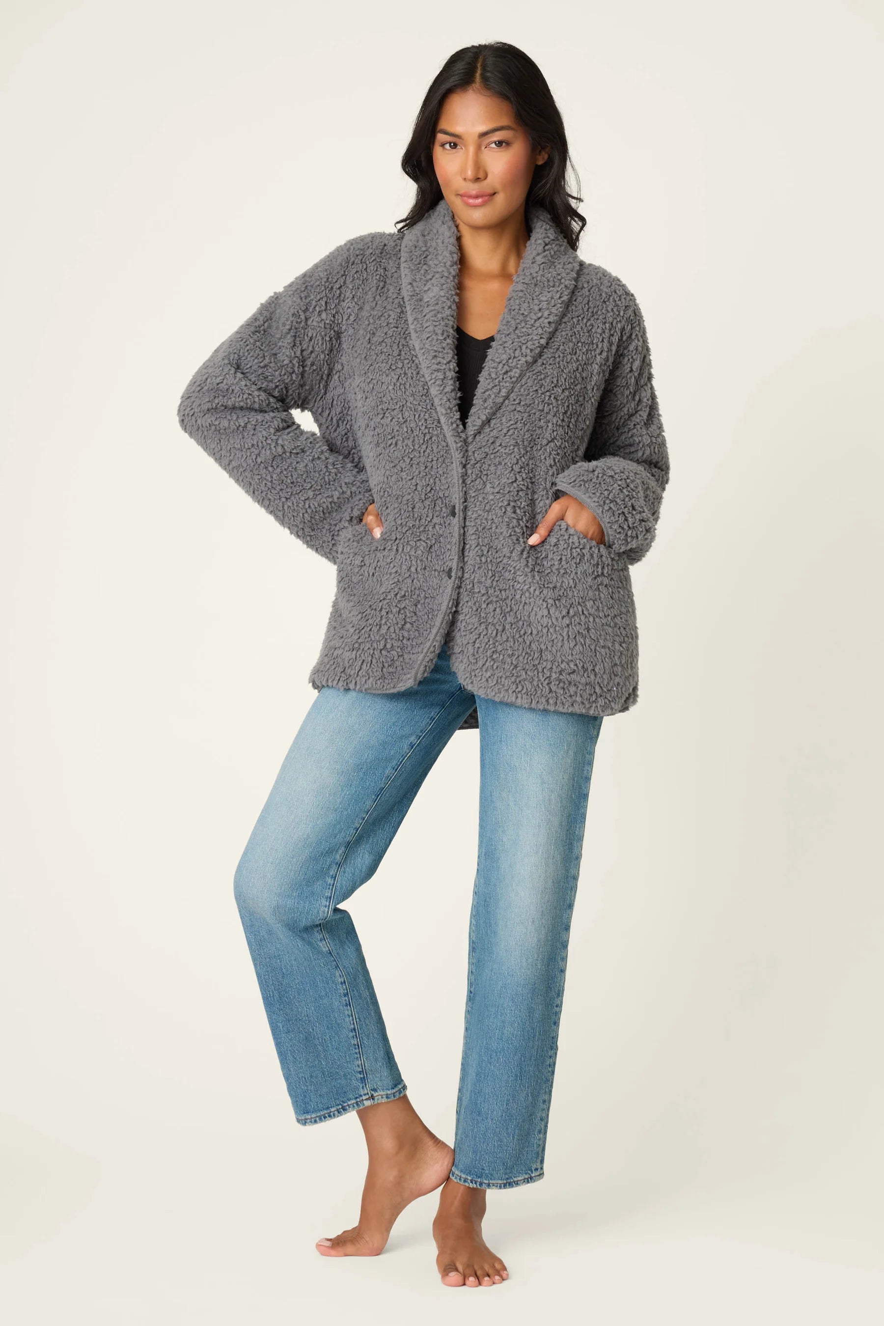 Charcoal Sherling Cardigan