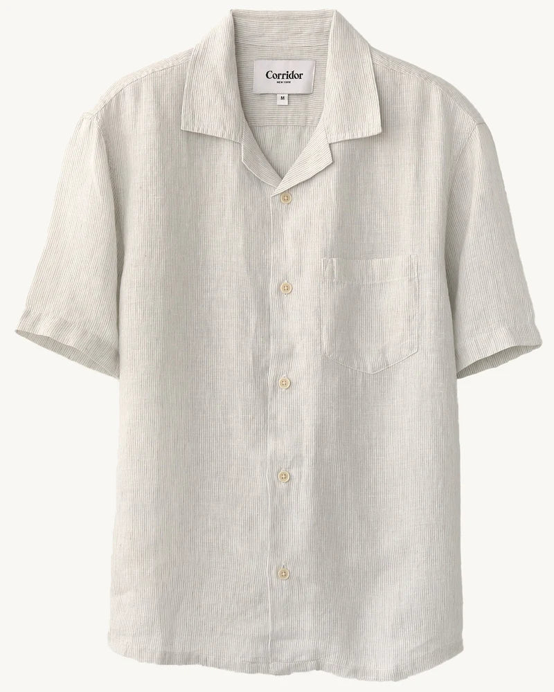 Grey Linen Stripe Camp