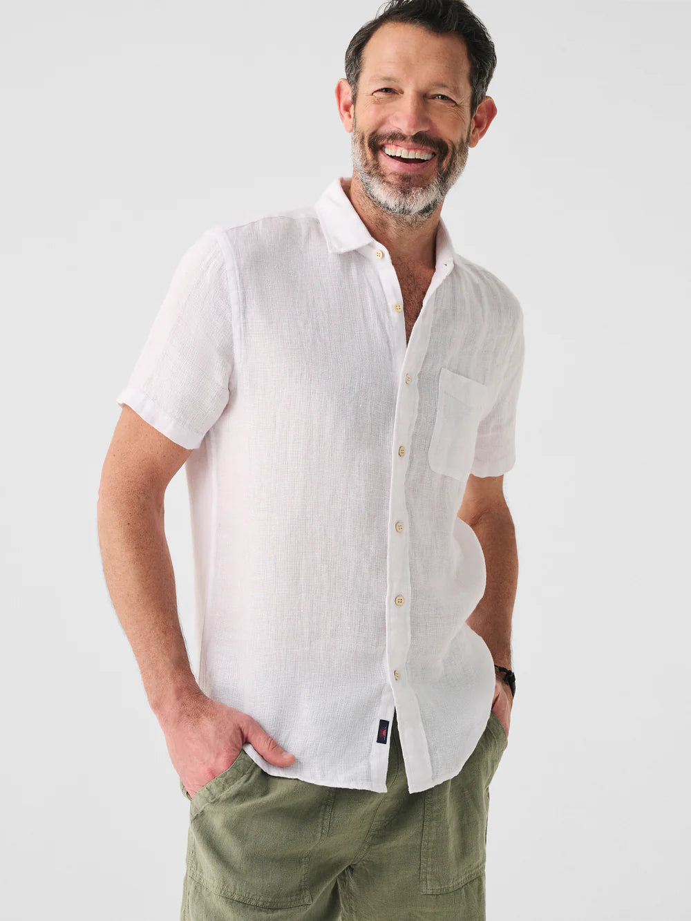 Bright White Linen Laguna SS Shirt