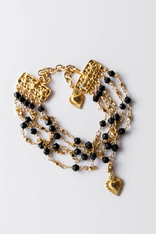 Black La Reina Santa Crystal Layer Bracelet