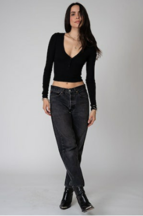 Black Crop Henley