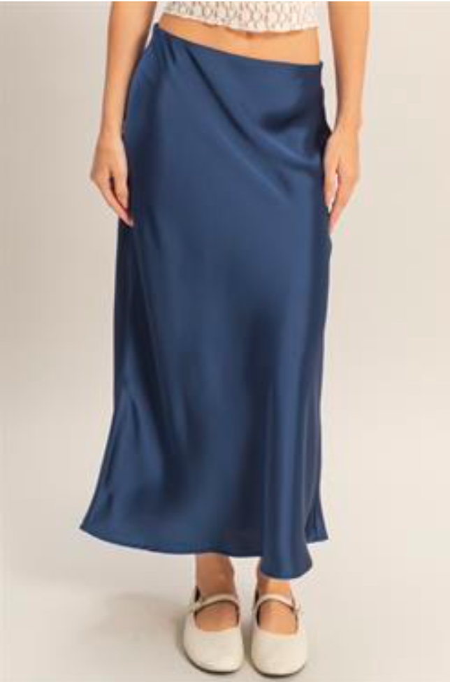 Navy Satin Midi