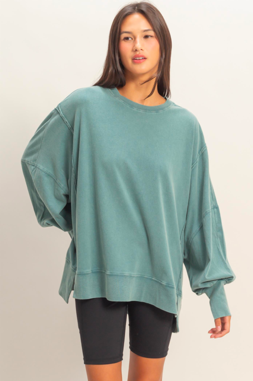 Dark Teal Oversized Seam Top
