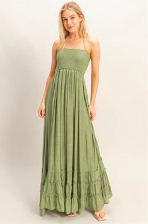 Light Olive Smocked Halter