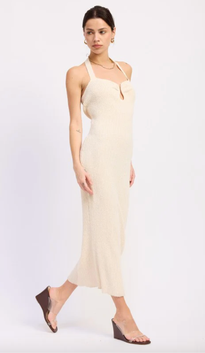 Ivory Halter Buckle Midi