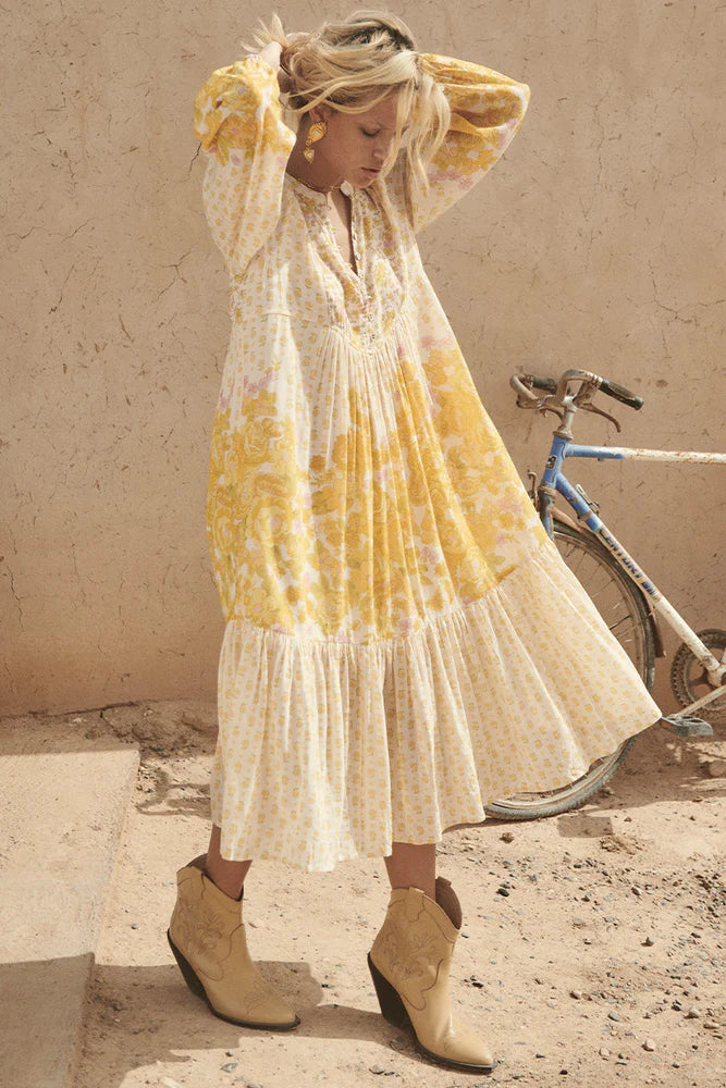 Yellow Rose Boho Midi Dress
