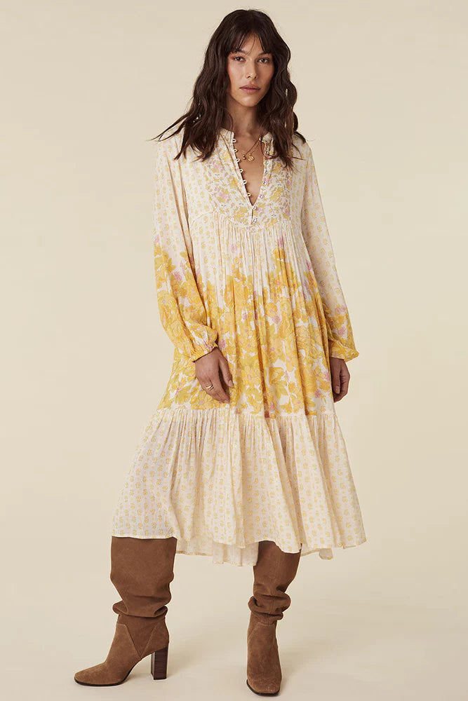 Yellow Rose Boho Midi Dress