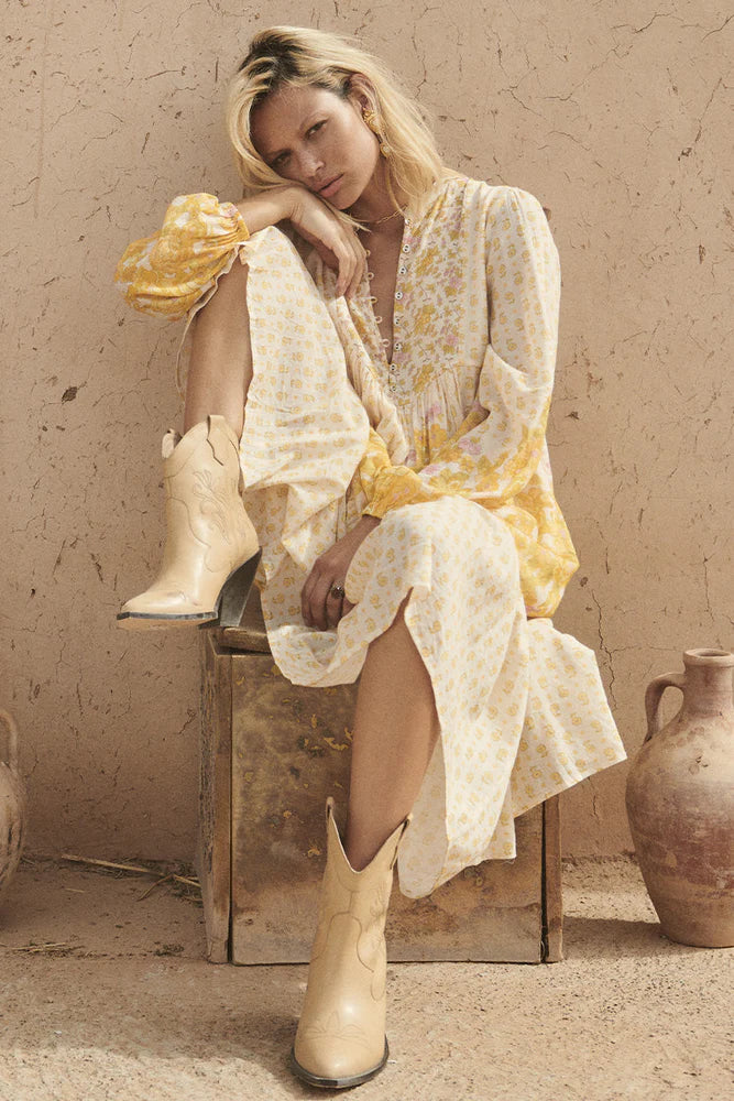 Yellow Rose Boho Midi Dress