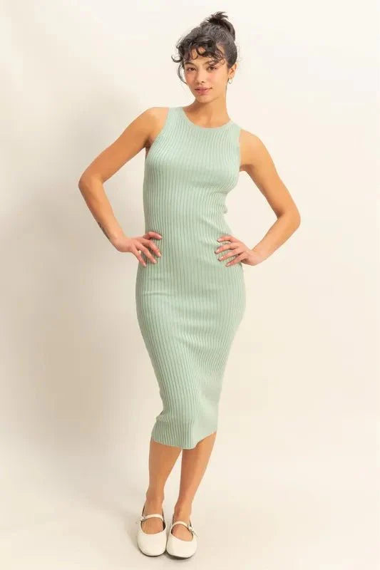 Sage Ribbed Knit Midi