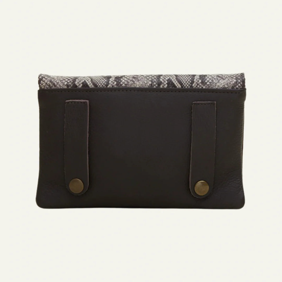 Tan and Brown Snake Print Belt Bag