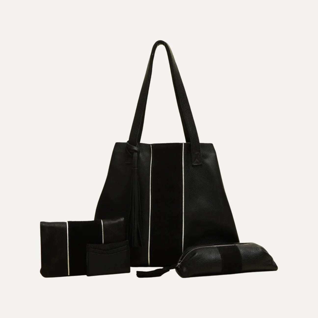 Black Suede Stripe Tote