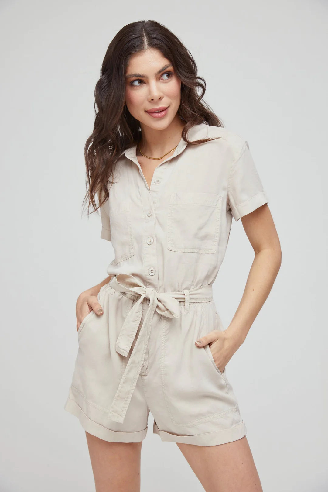 Soft Tan Utility Romper