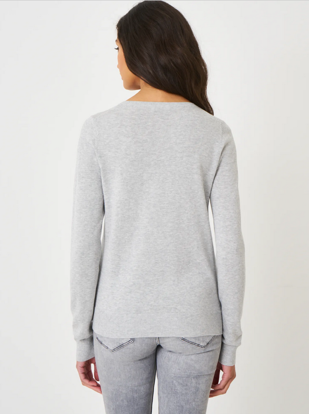 Cotton Blend V Neck Soft Grey