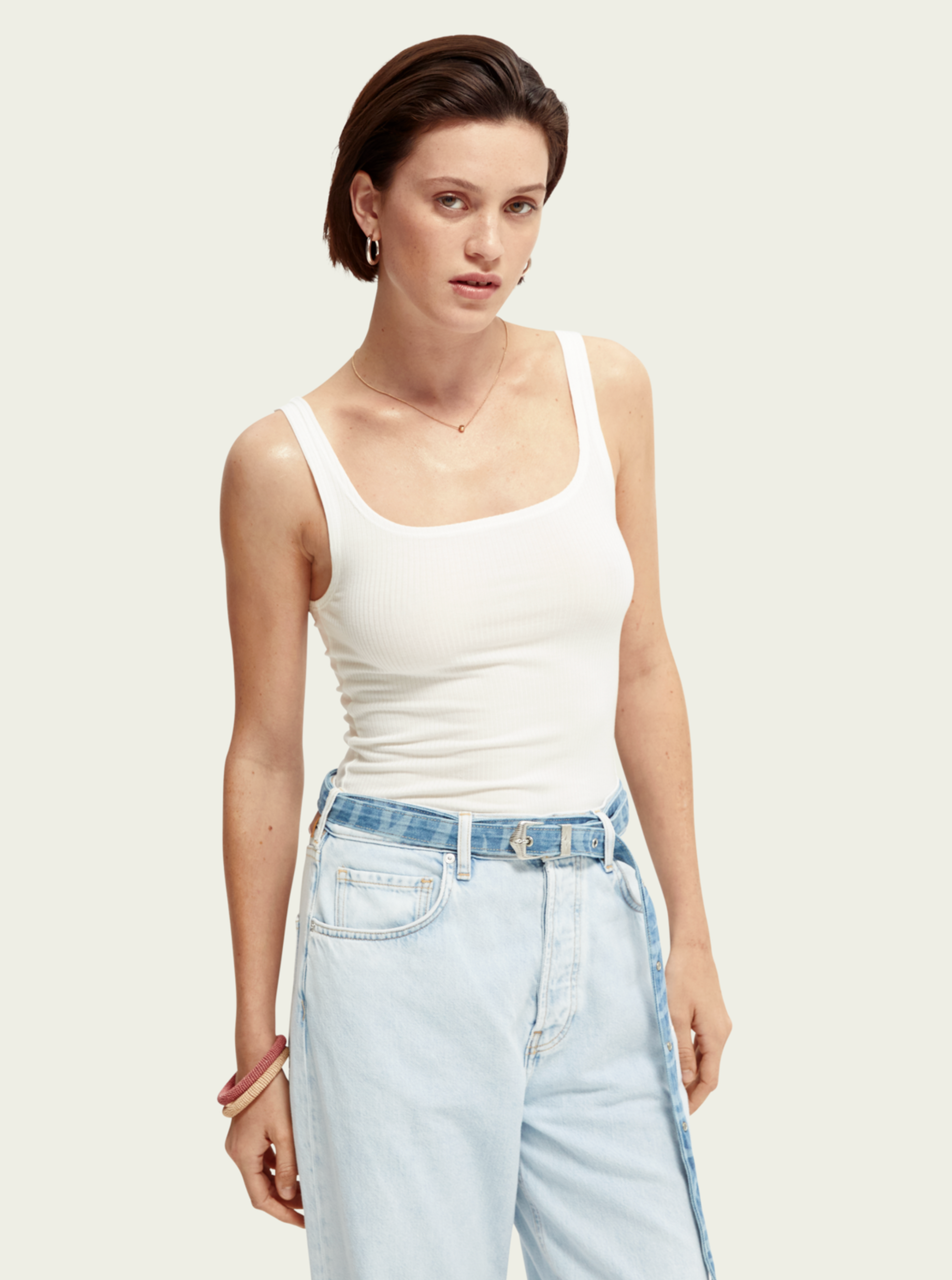 Rib Scoop Tank Off White