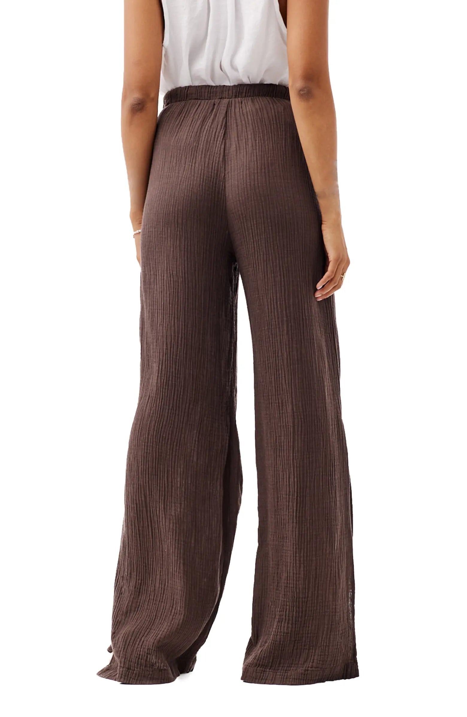 Brown Side Slit Wide Leg Pants
