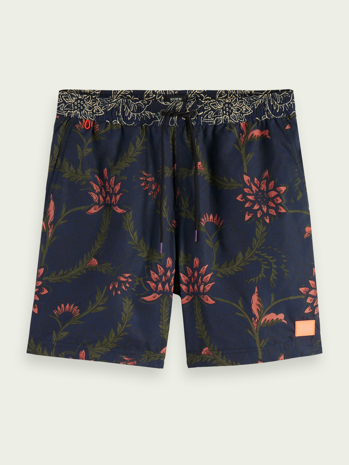 Navy Floral Swim Trunks