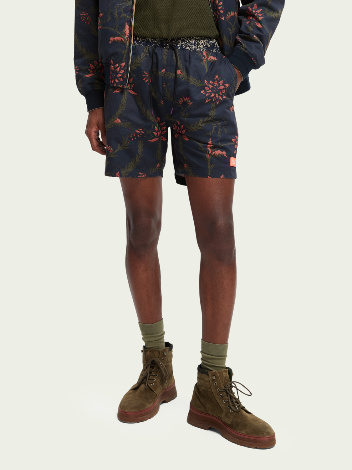 Navy Floral Swim Trunks