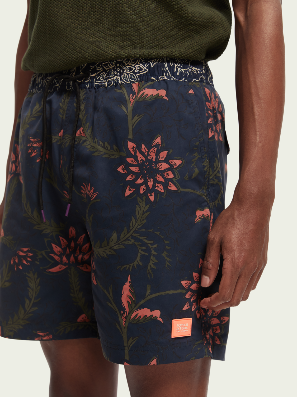 Navy Floral Swim Trunks