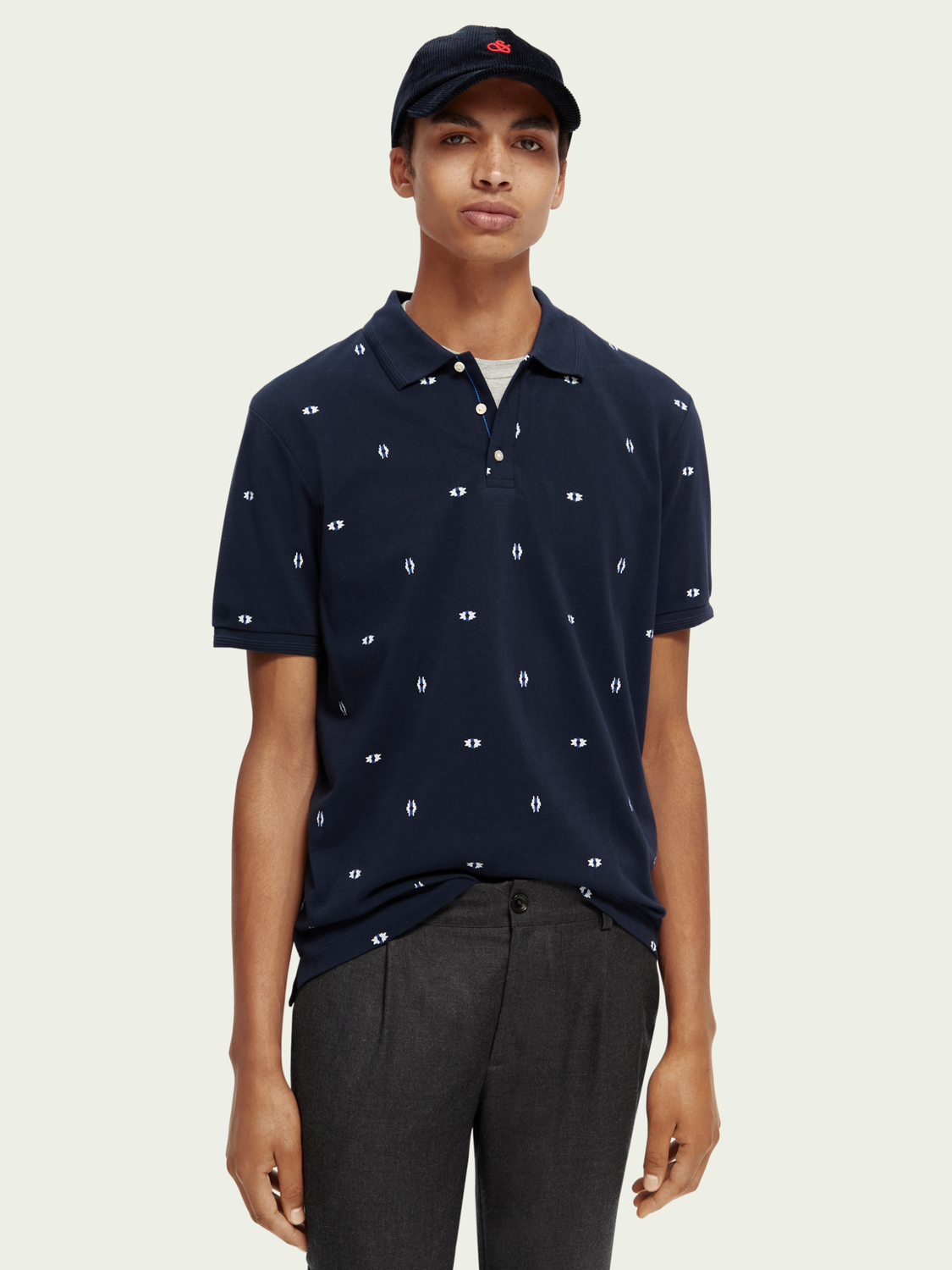 Cotton Pique Polo Blue Aztec